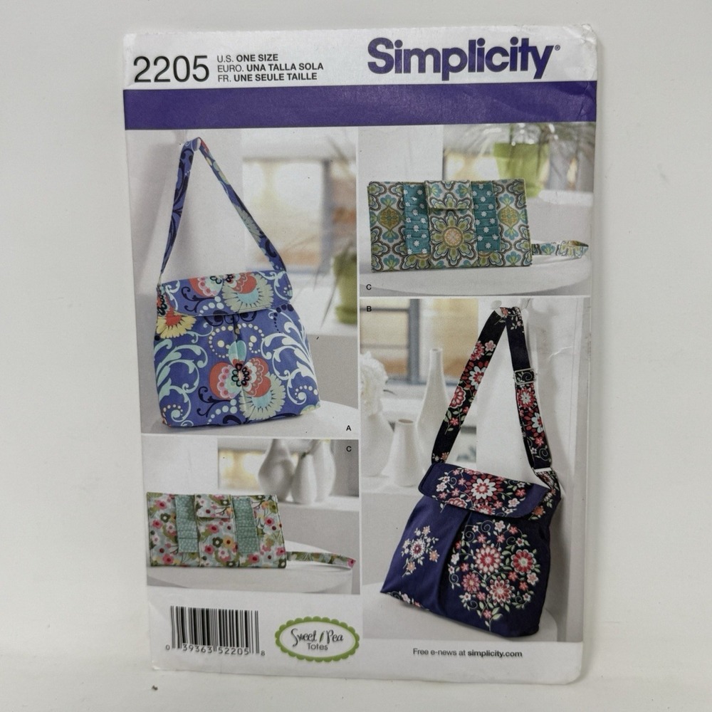 Simplicity Purse Pattern  Sweet Pea Totes Bag Clutch 2205 OS Uncut FF